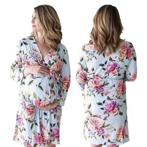 Posh Peanut Robe Delivery Nursing Maternity Wrap Light Blue Country Rose